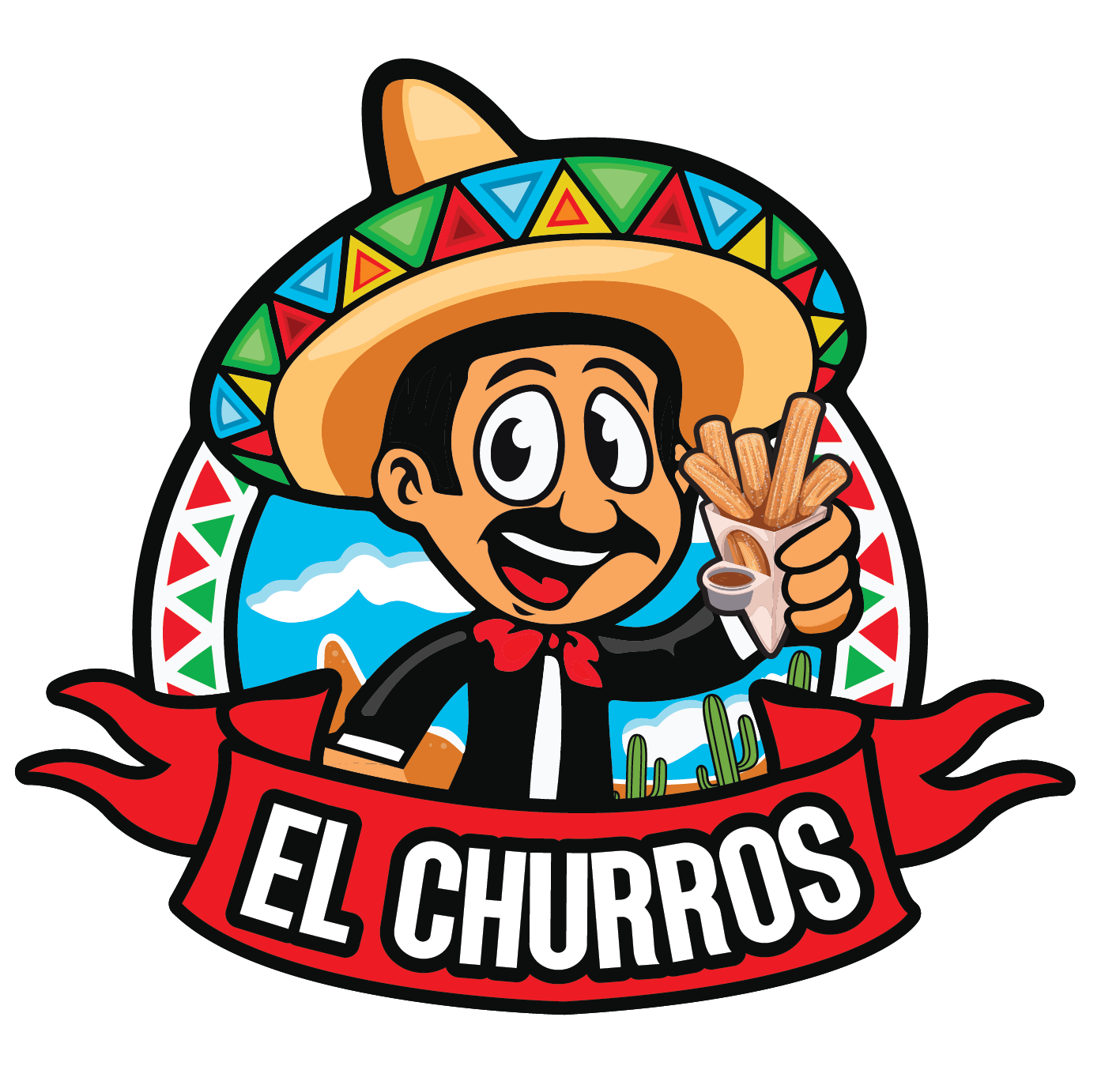 El Churros Logo, man holding churros